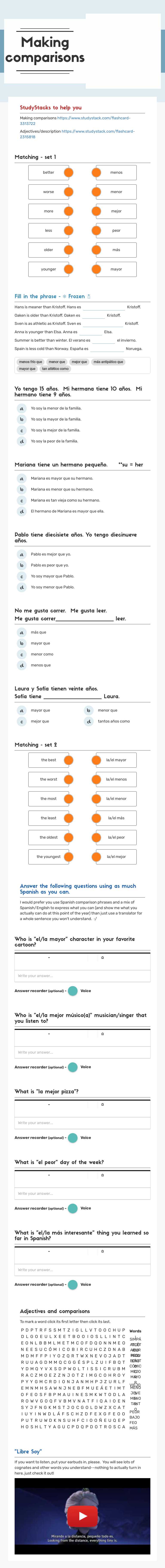 Making comparisons worksheet preview image