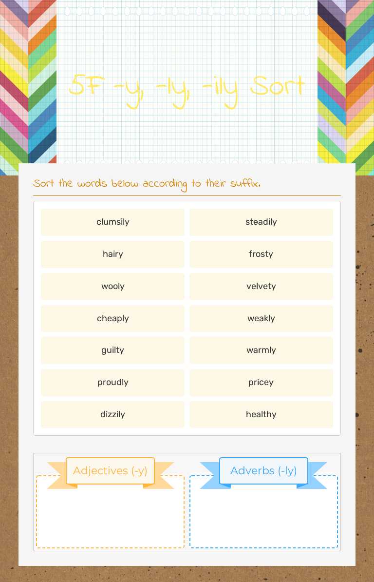 5F -y, -ly, -ily Sort Grade 5 worksheet preview