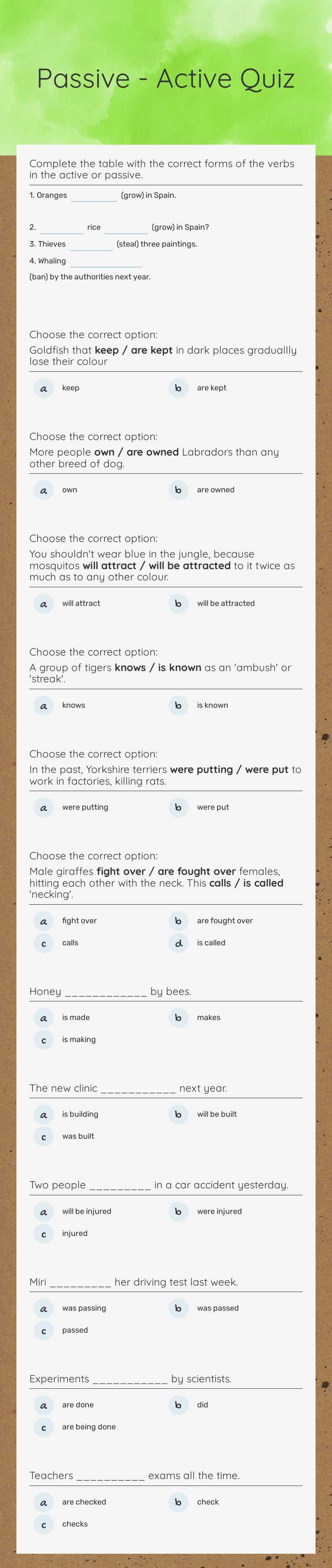 Passive - Active Quiz worksheet preview image
