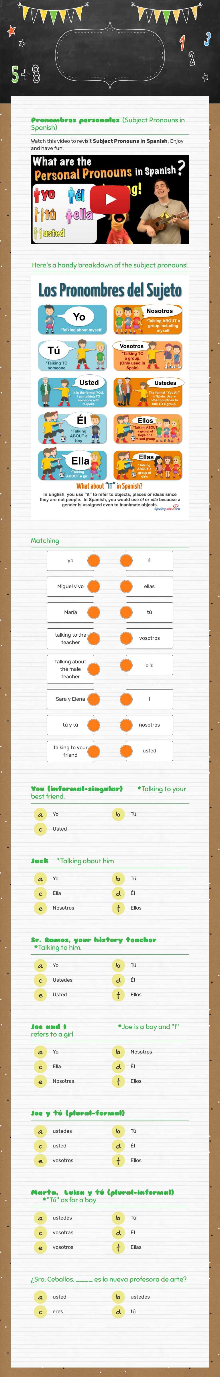 Subject Pronouns Grade 8 worksheet preview