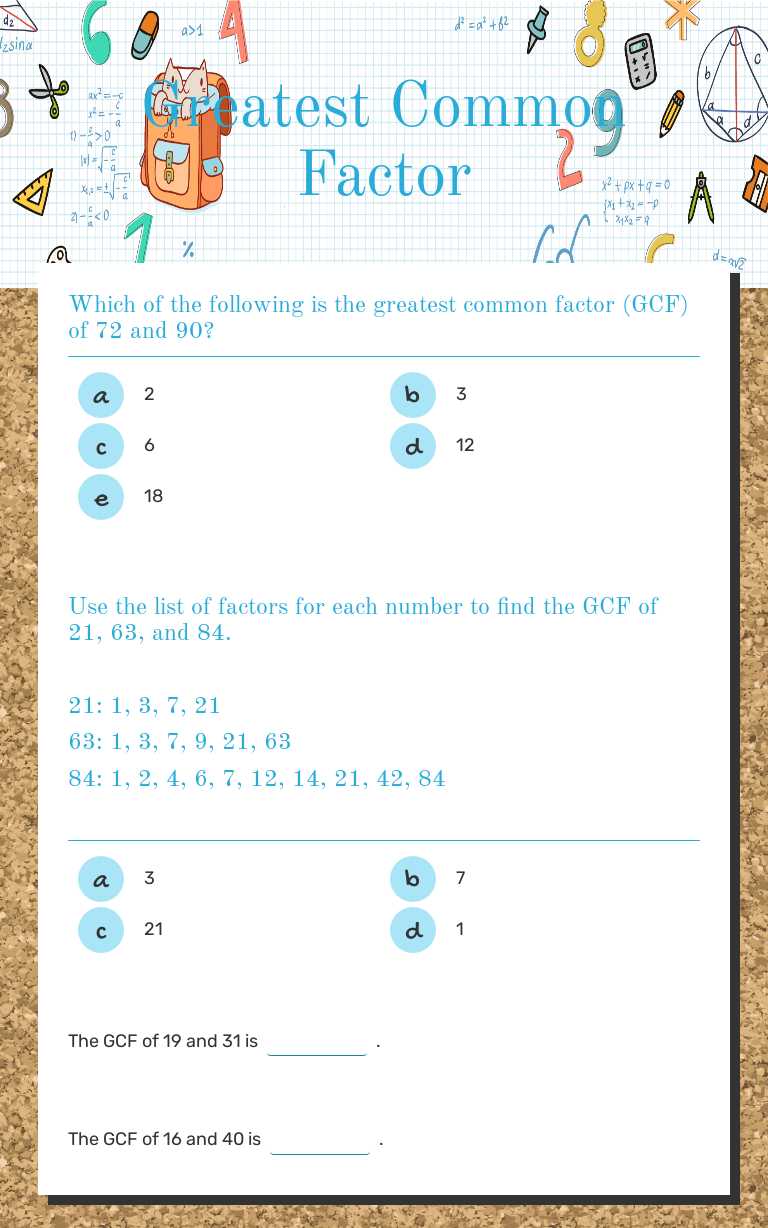 Greatest Common Factor worksheet preview image