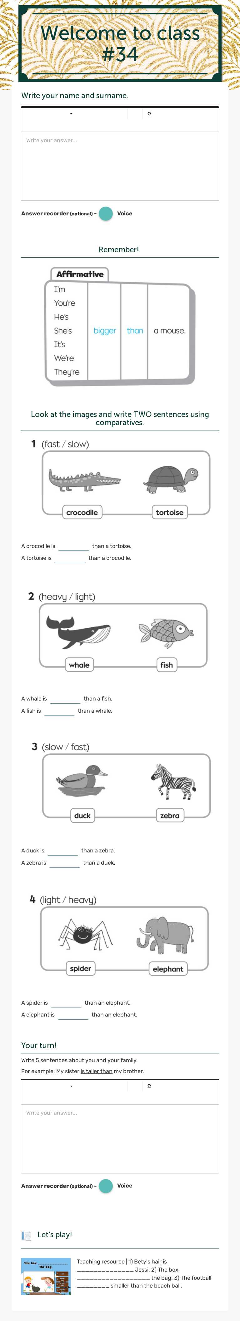 Welcome to class #34 Grade 4 worksheet preview