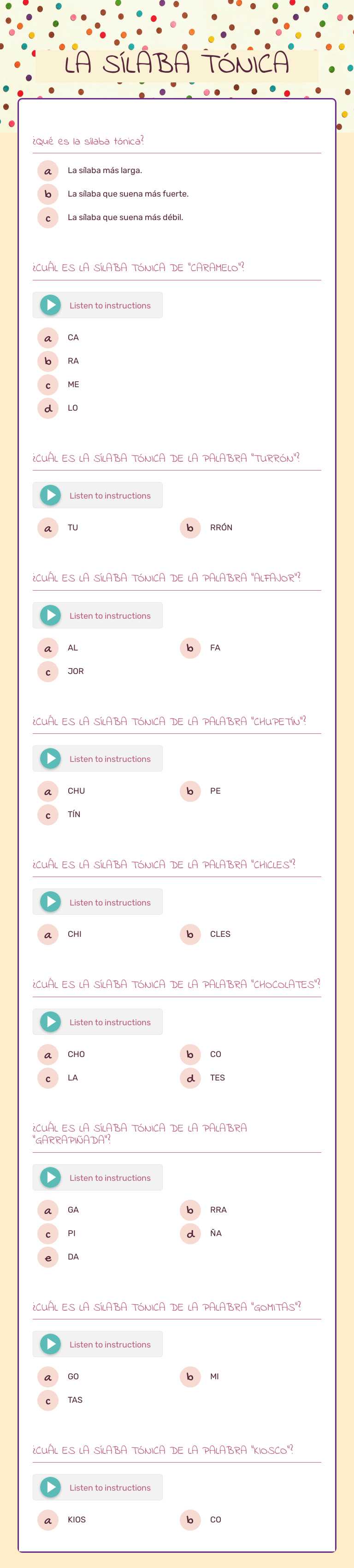 LA SÍLABA TÓNICA worksheet preview image