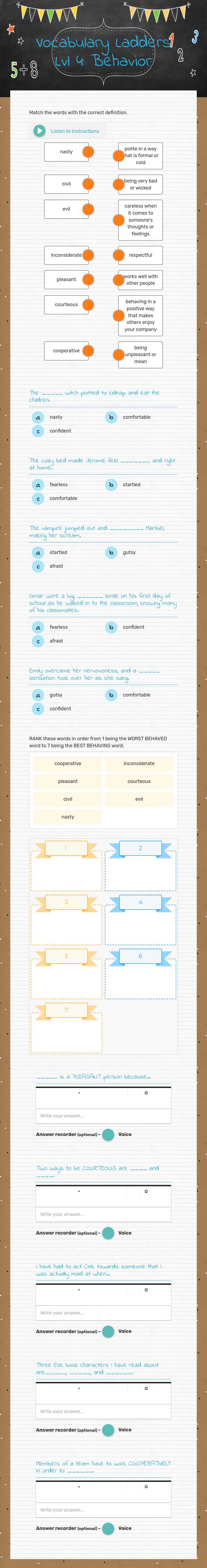 Vocabulary Ladders Lvl 4: Behavior worksheet preview image