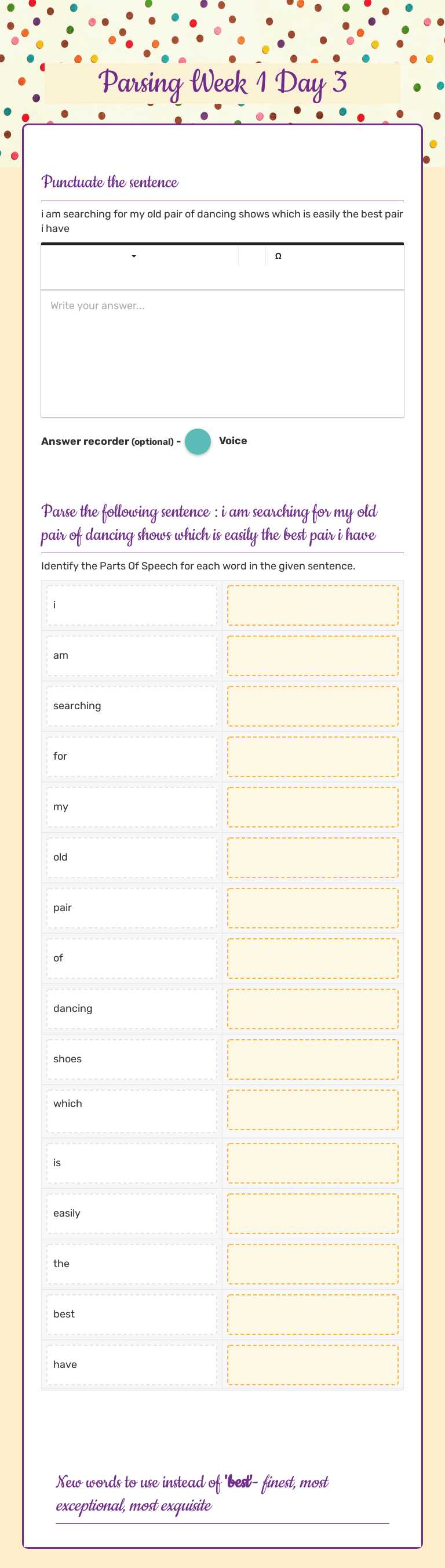 Parsing Week 1 Day 3 Grade 4 worksheet preview