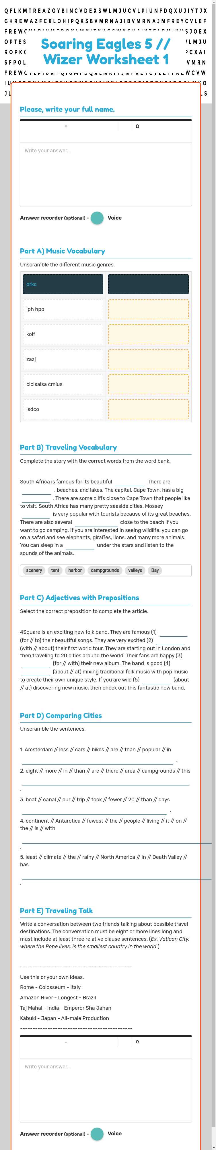 Soaring Eagles 5 // Wizer Worksheet 1 worksheet preview image