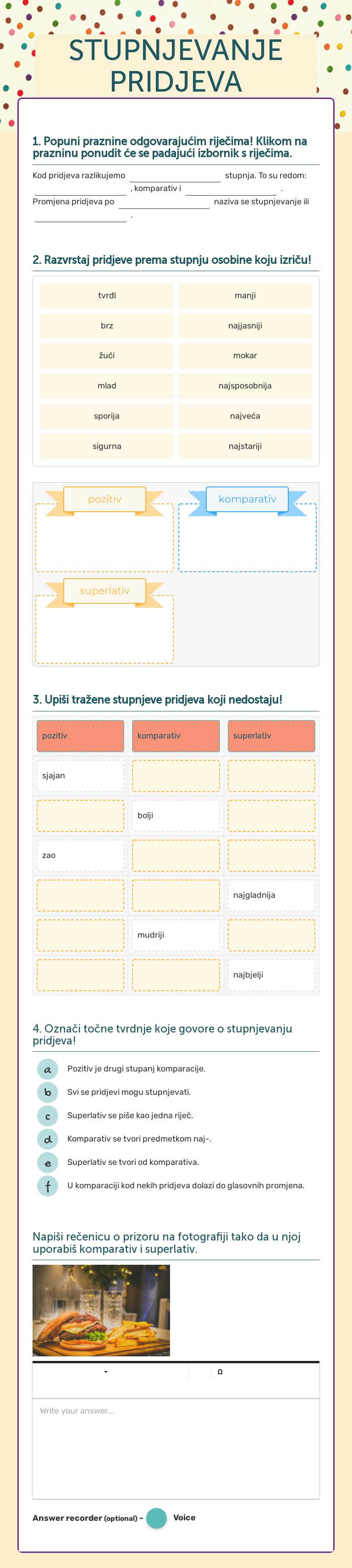 STUPNJEVANJE PRIDJEVA worksheet preview image