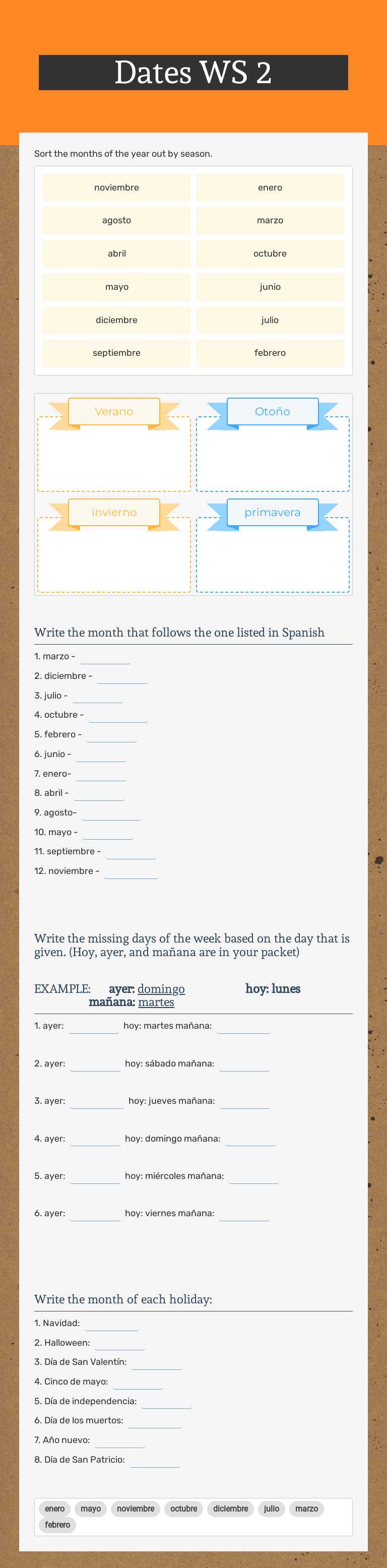 Dates WS 2 worksheet preview image