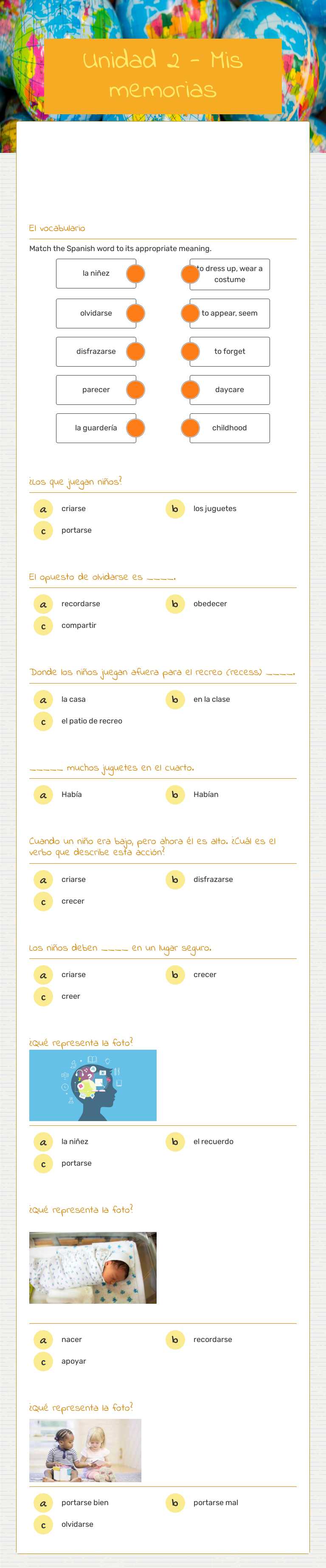 Unidad 2 - Mis memorias Grade 10 worksheet preview