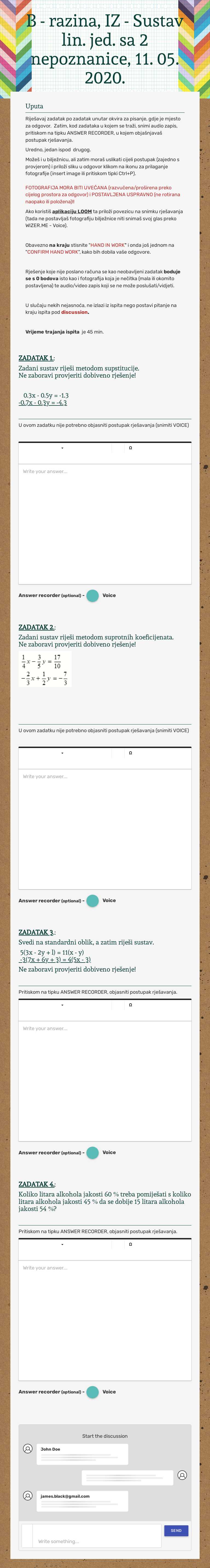 B - razina,
IZ - Sustav lin. jed. sa 2 nepoznanice, 
11. 05. 2020. worksheet preview image
