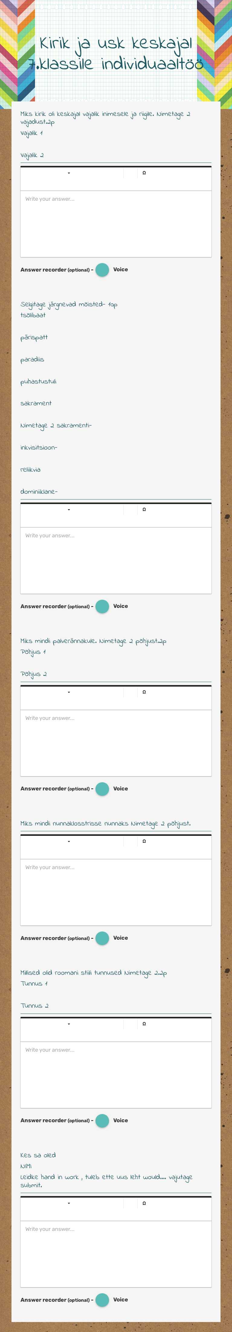 Kirik ja usk keskajal 7.klassile individuaaltöö worksheet preview image