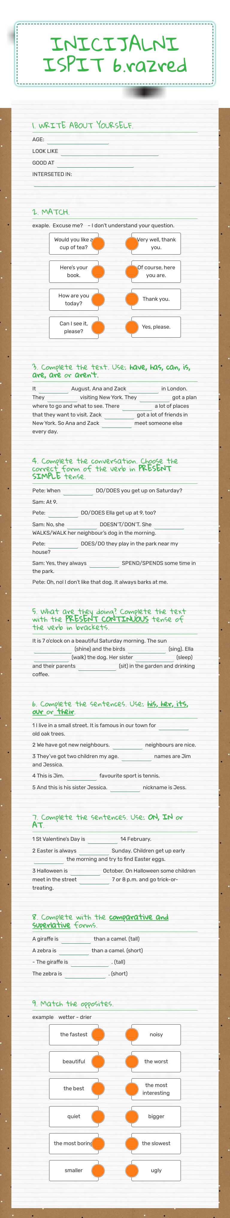INICIJALNI ISPIT  6.razred worksheet preview