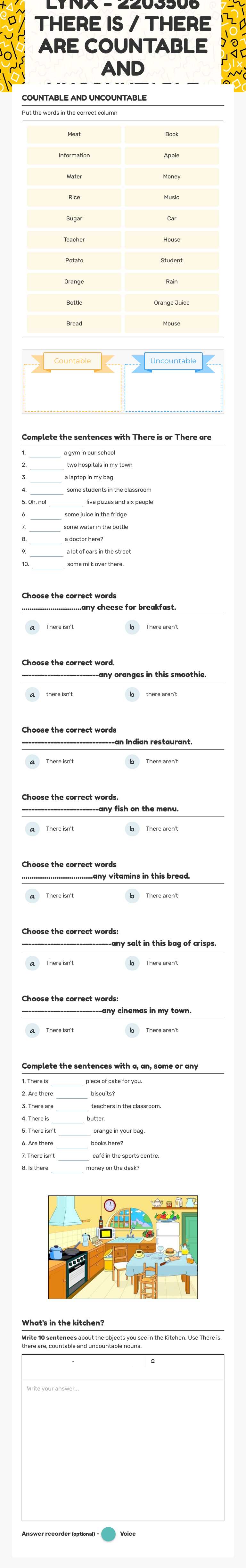 THERE IS &THERE ARE - COUNTABLE AND UNCOUNTABLE worksheet preview image