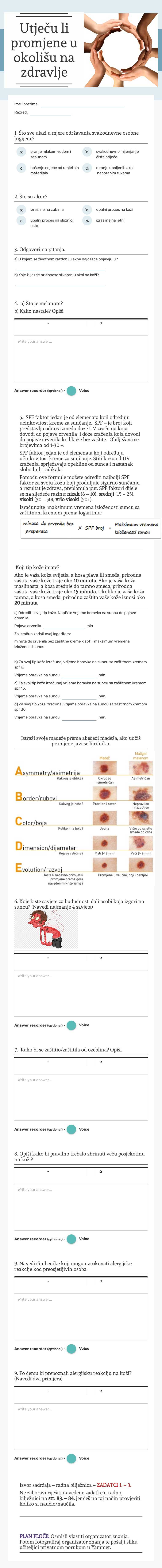 Utječu li promjene u okolišu na zdravlje worksheet preview image
