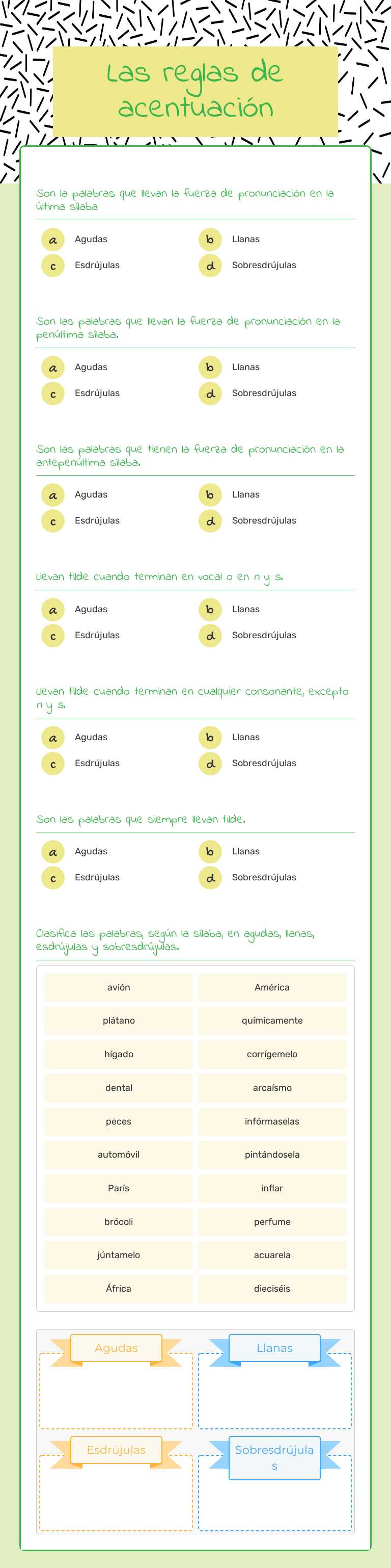 Las reglas de acentuación worksheet preview image
