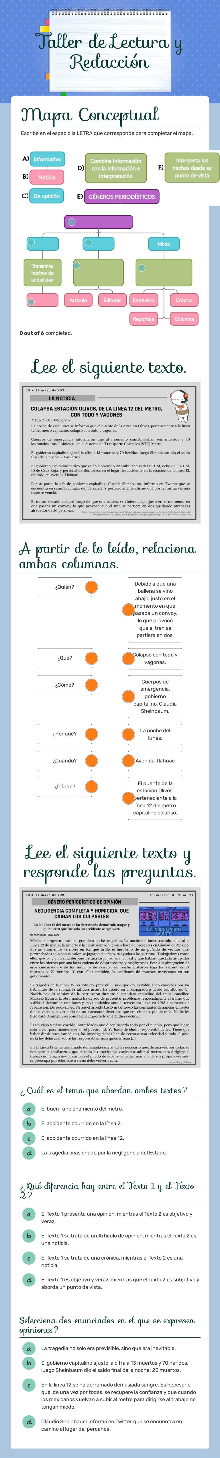 Taller de Lectura y Redacción worksheet preview image