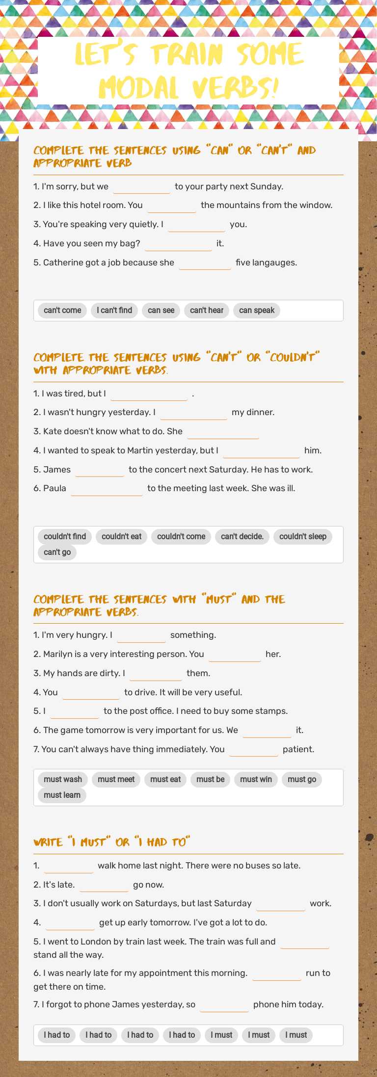 Let's train some modal verbs! worksheet preview image