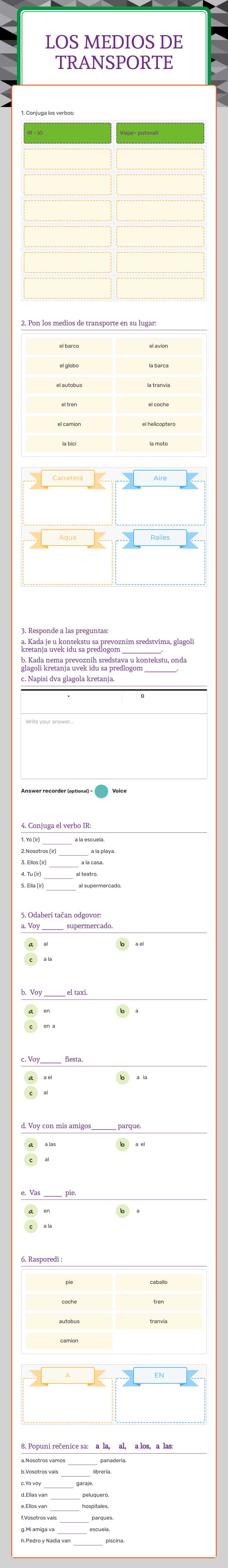 Los medios de transporte Preschool worksheet preview