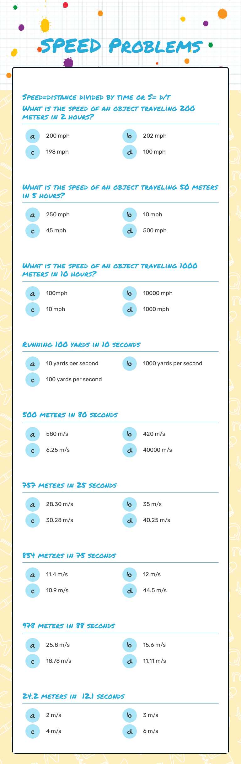 SPEED Problems worksheet preview image