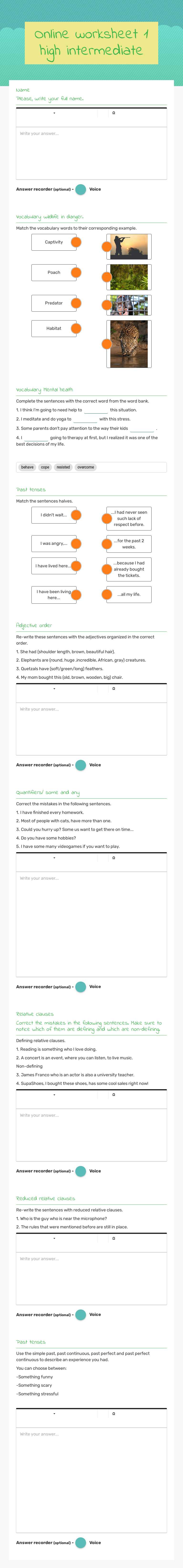 Online worksheet 1 high intermediate worksheet preview image