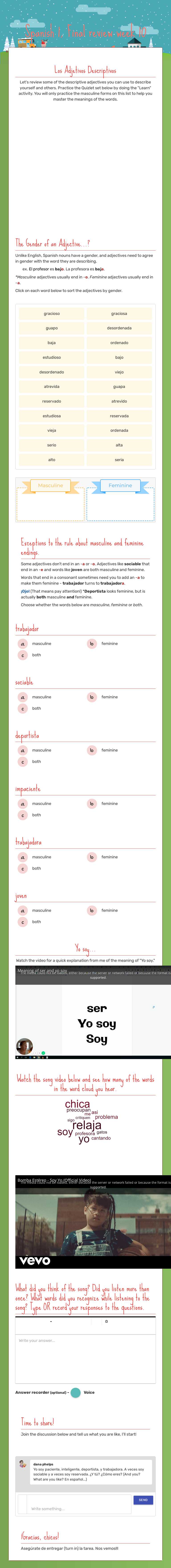 Spanish 1, Final review week 10 worksheet preview image