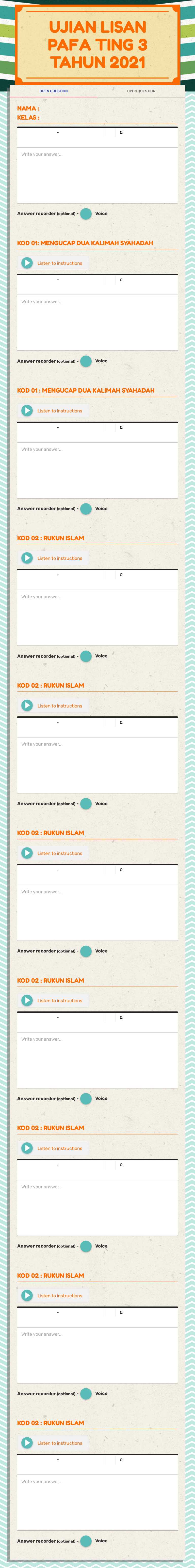 UJIAN LISAN
PAFA TING 3 TAHUN 2021 worksheet preview image