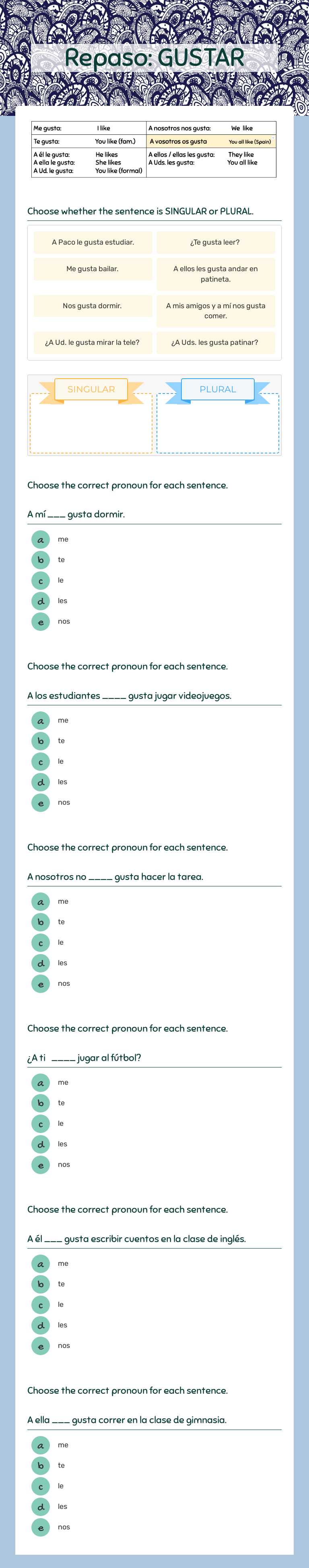 Repaso: GUSTAR Grade 7 worksheet preview