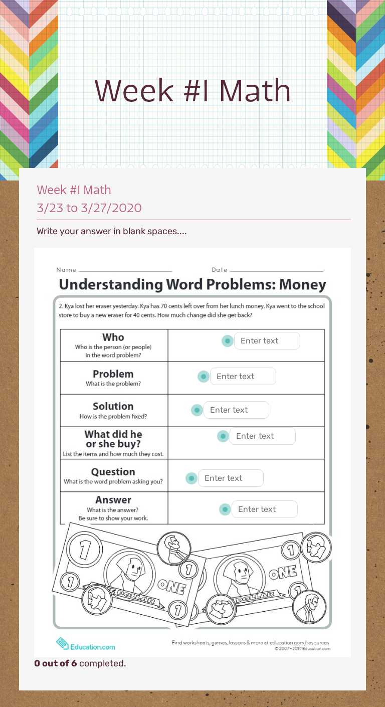 Week #1 Math worksheet preview image