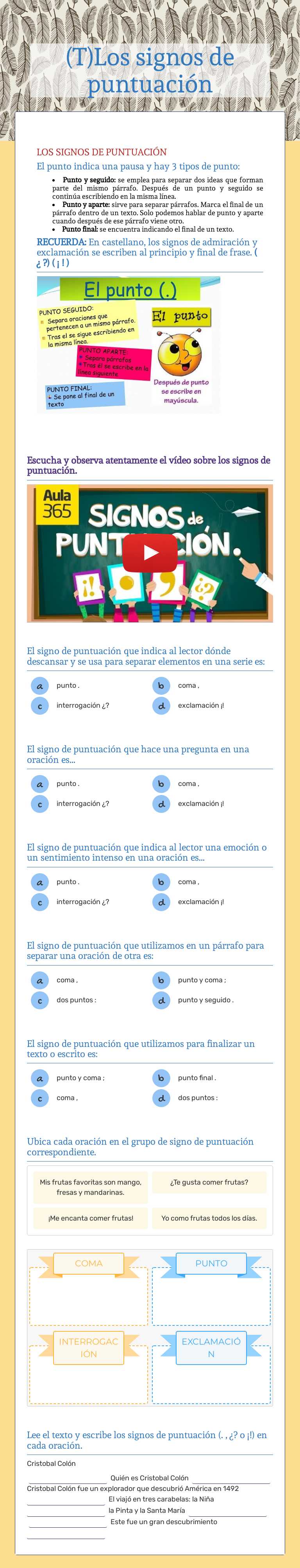 (T)Los signos de puntuación worksheet preview image