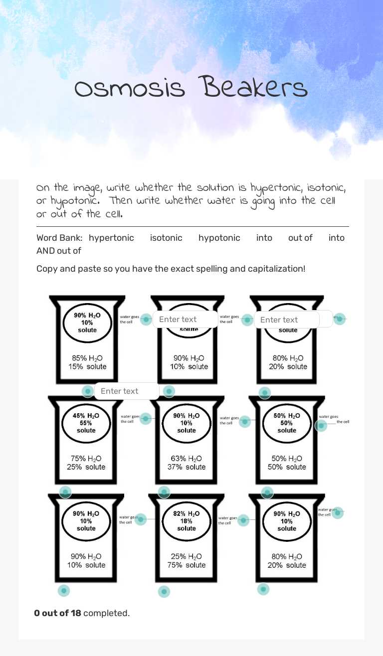 Osmosis Beakers worksheet preview image