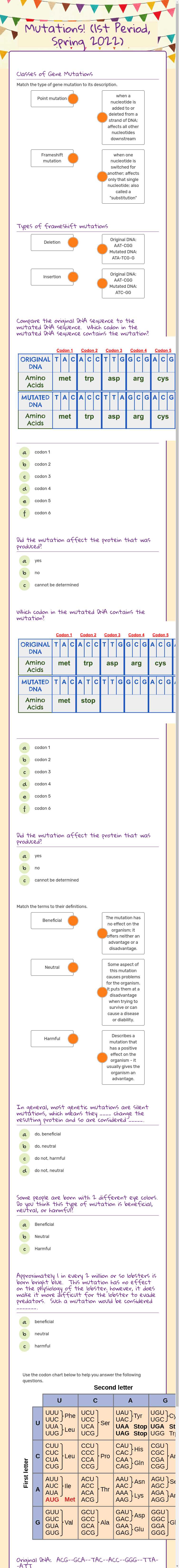 Mutations! (1st Period, Spring 2022) worksheet preview image