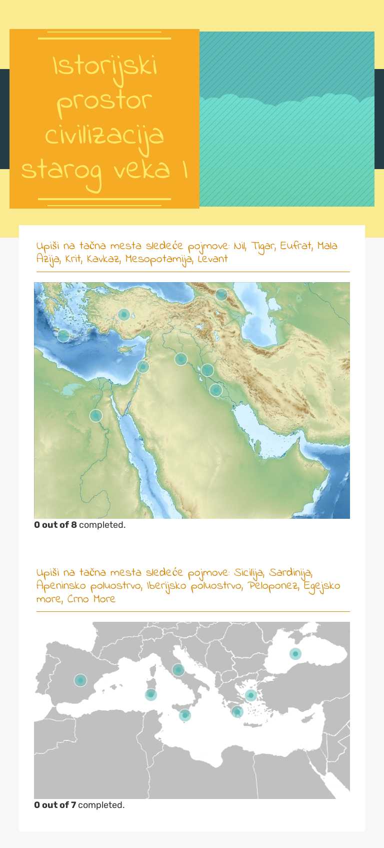 Istorijski prostor civilizacija starog veka I Grade 10 worksheet preview