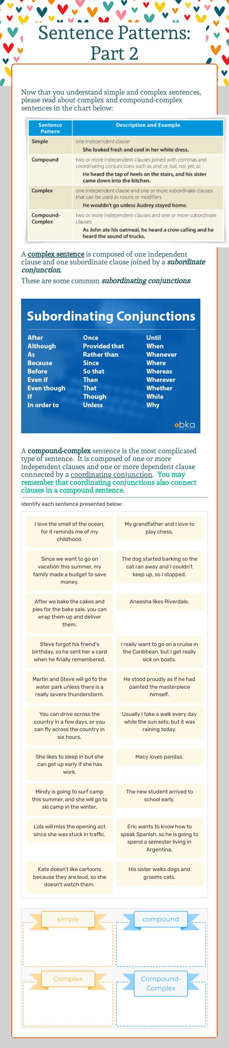 Sentence Patterns:  Part 2 worksheet preview image