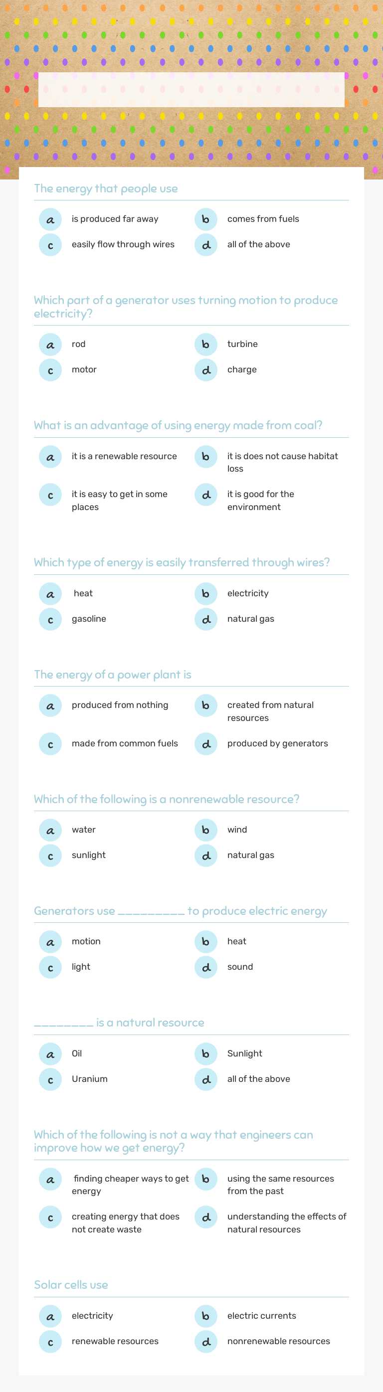How do people choose Energy Resources worksheet preview image