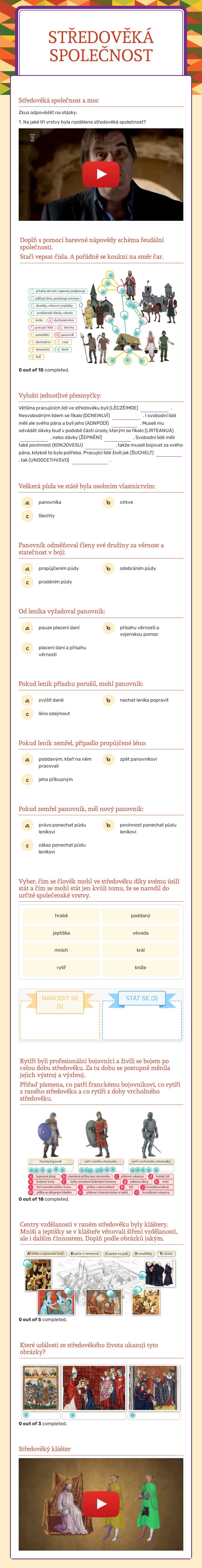 STŘEDOVĚKá společnost worksheet preview image