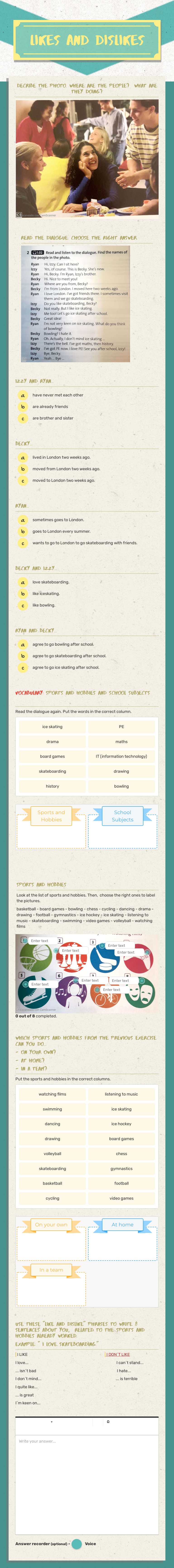 likes and dislikes Other worksheet preview