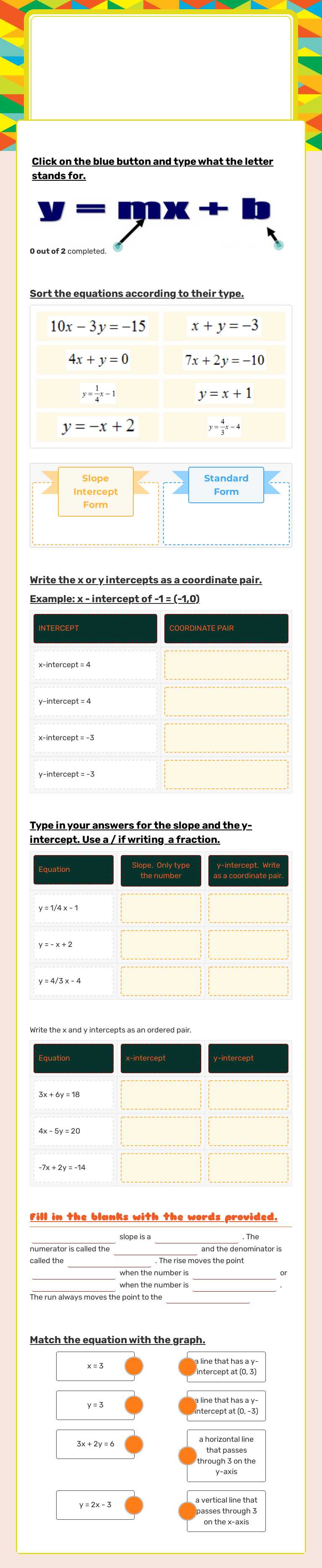 U3 N11 - Slope Intercept & standard  form worksheet preview image