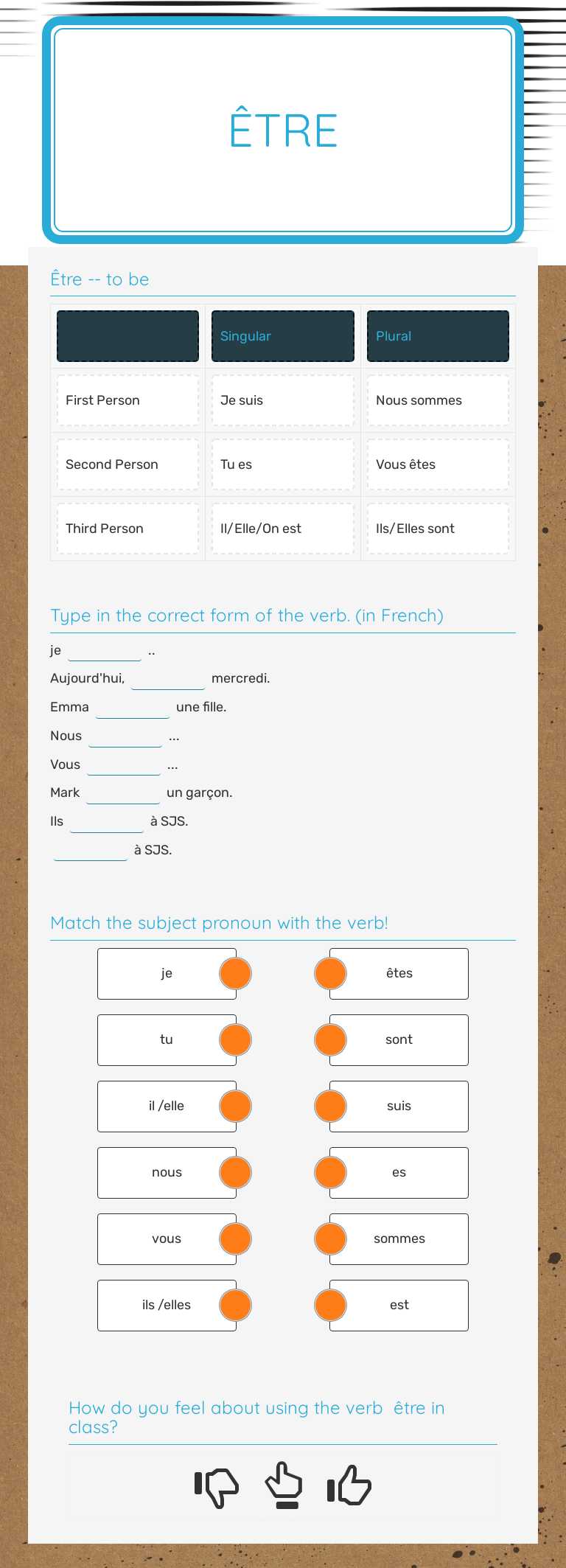 Être Grade 6 worksheet preview