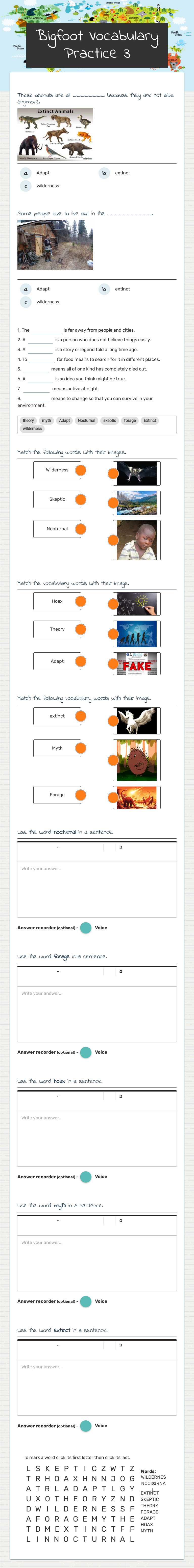 Bigfoot Vocabulary Practice 3 worksheet preview image