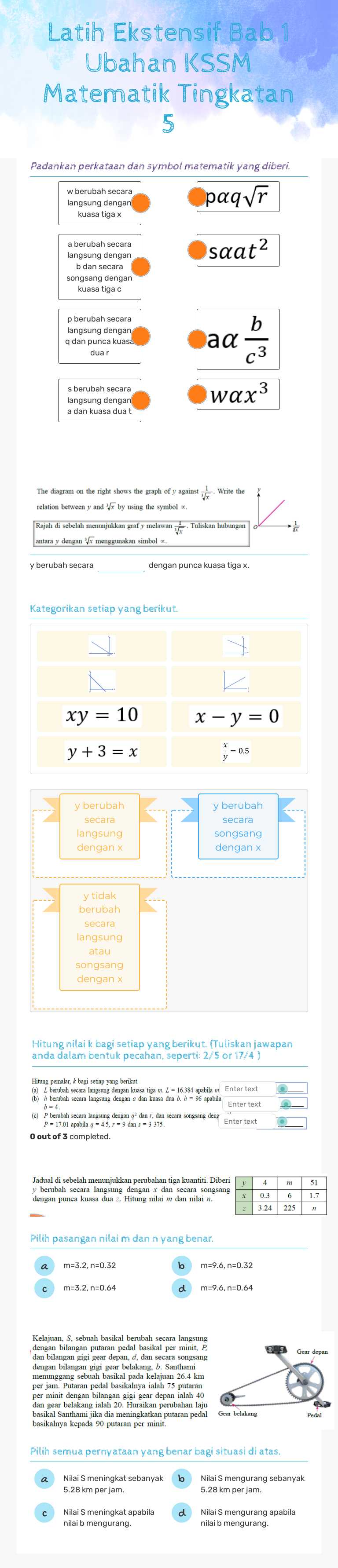 Latih Ekstensif Bab 1 Ubahan KSSM Matematik Tingkatan 5 worksheet preview image