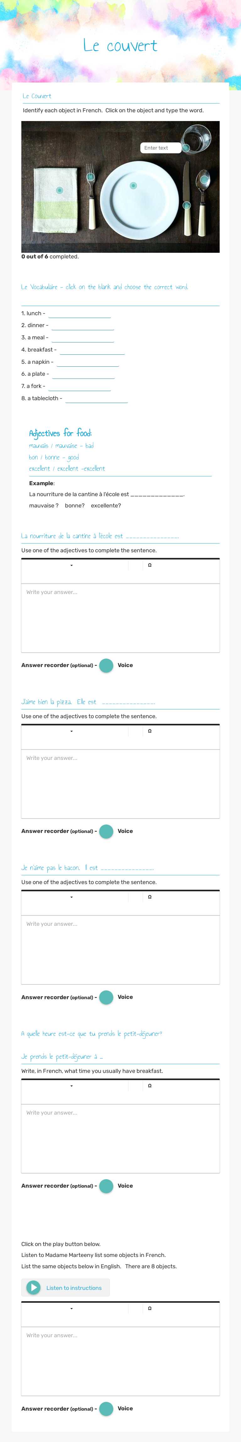 Le couvert Grade 10 worksheet preview