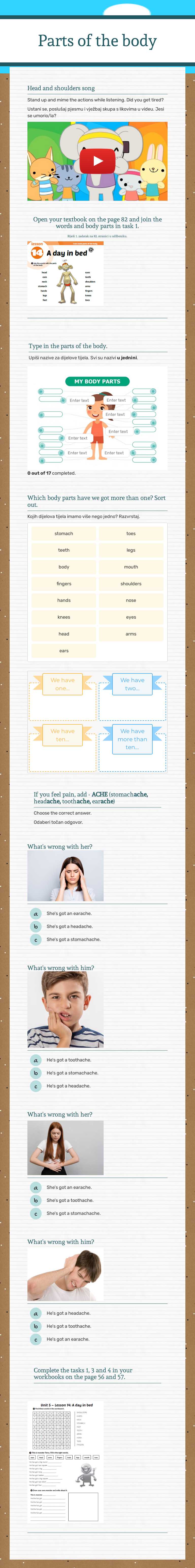 Parts of the body worksheet preview image