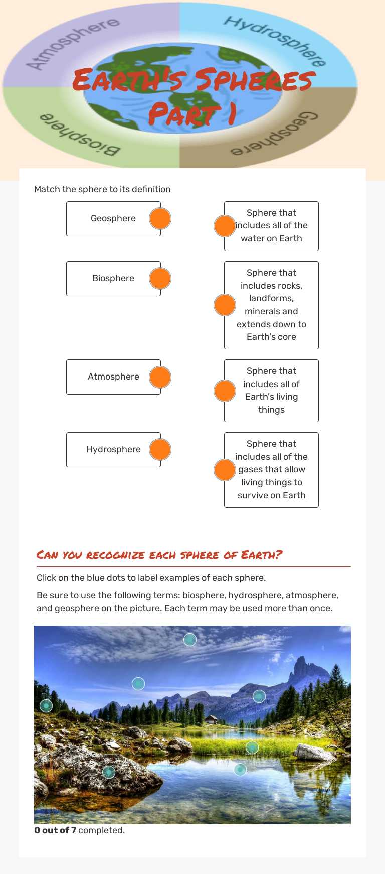 Earth's Spheres Part 1 worksheet preview image
