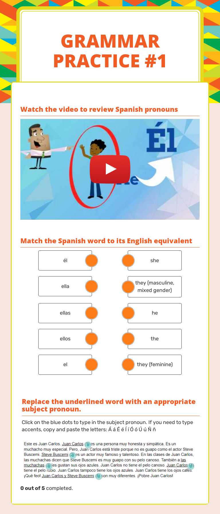 Grammar Practice #1 Grade 7 worksheet preview