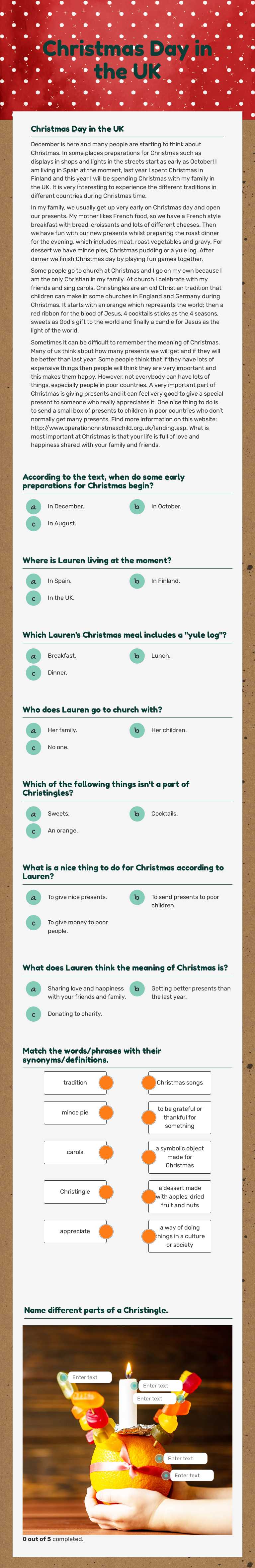 Christmas Day in the UK worksheet preview image