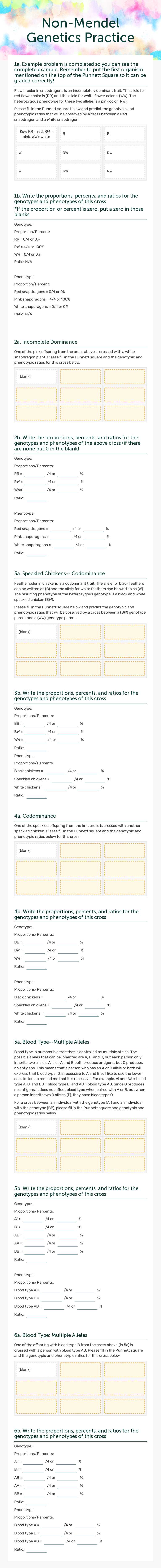 Non-Mendel Genetics Practice worksheet preview image