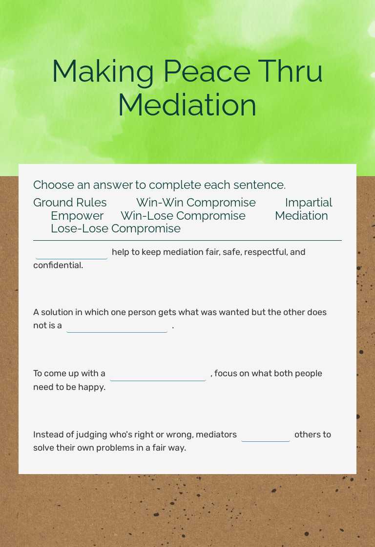Making Peace Thru Mediation worksheet preview image