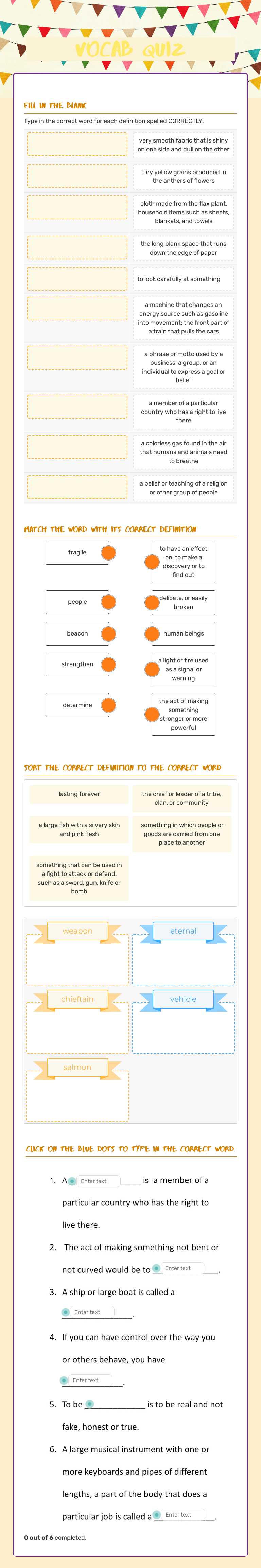 Vocab Quiz Grade 5 worksheet preview