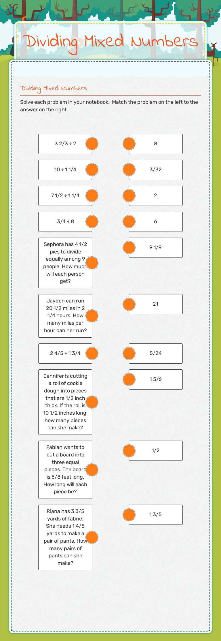 Dividing Mixed Numbers worksheet preview image
