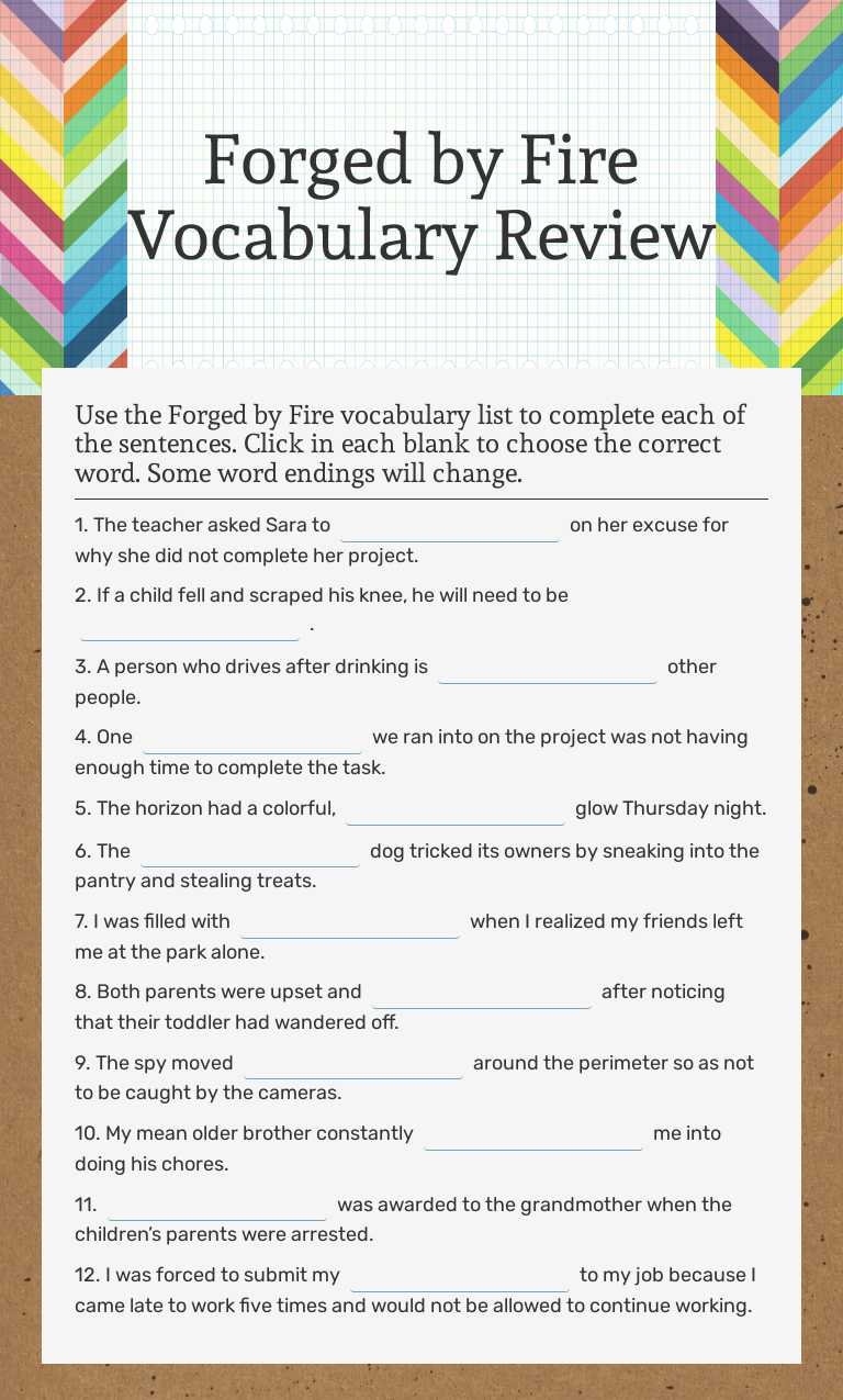 Forged by Fire Vocabulary Review worksheet preview image